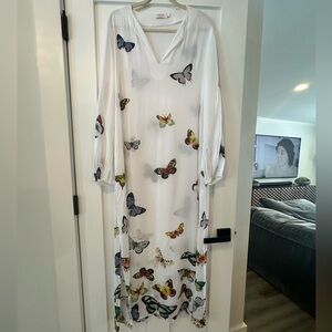 Johnny Was Multicolor Butterfly Long Sleeve Cover Up Resort Wear Size Large